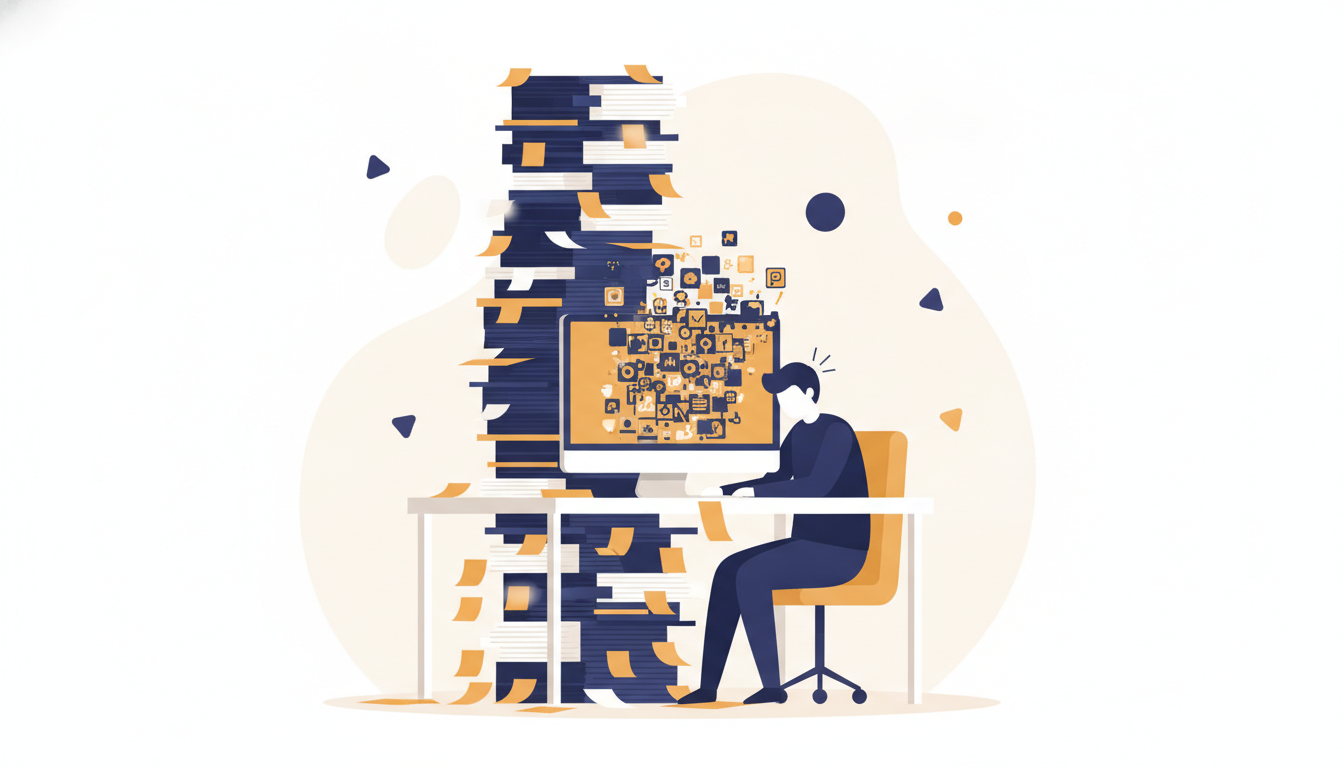 An overloaded, cluttered workspace