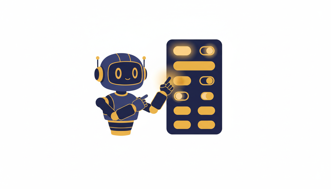 A friendly robot explaining a menu of controls
