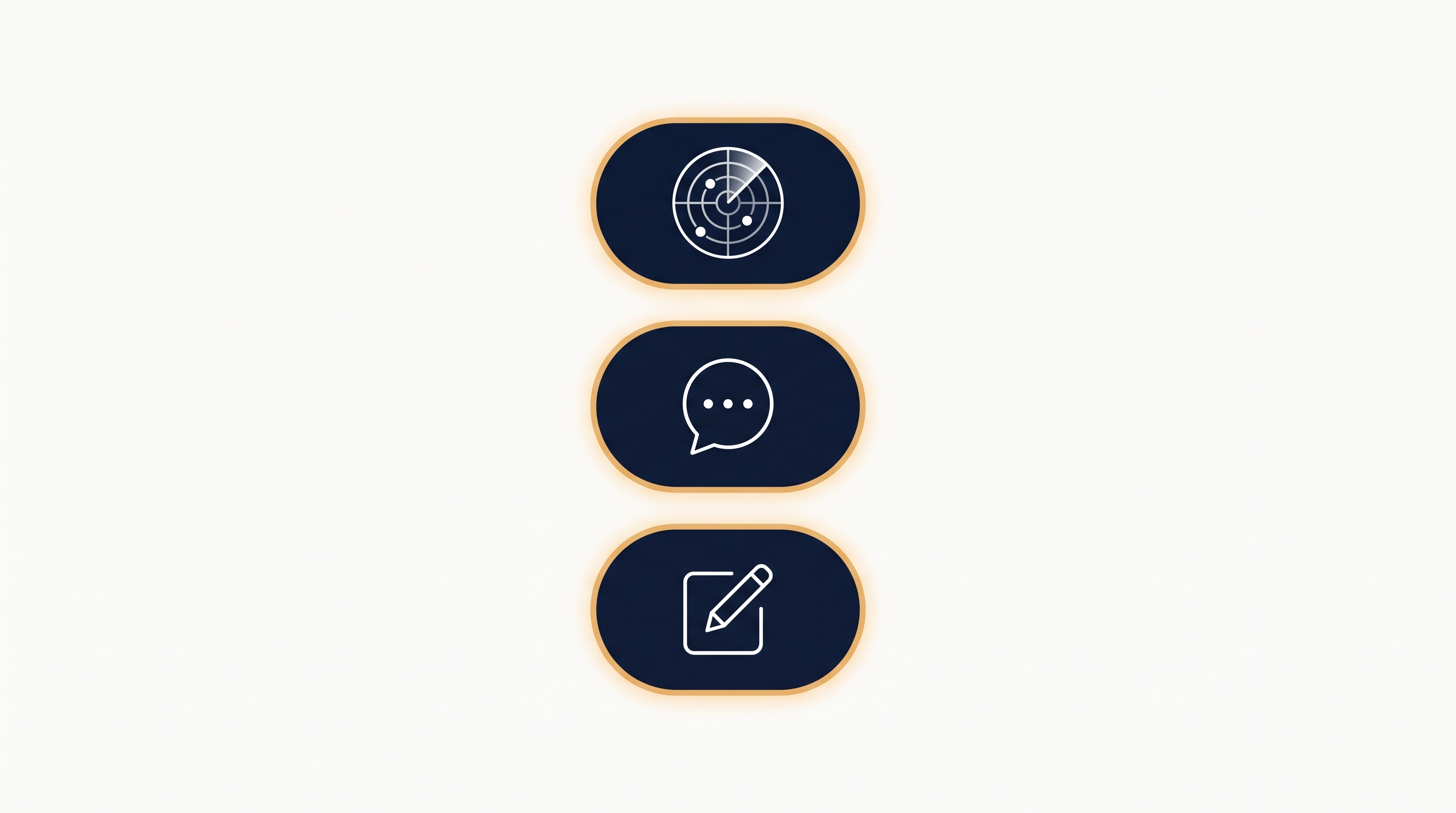 Three stacked pills with a scan icon, a speech bubble, and a pencil — map, understand, change